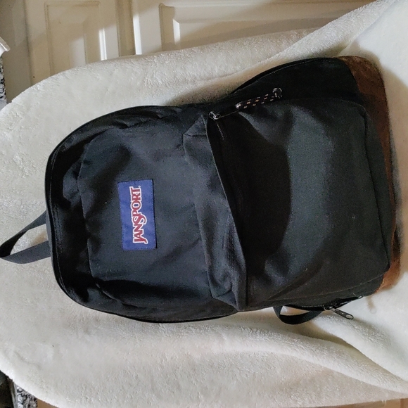 Jansport Bags Jansport Black Backpack With Brown Suede Bottom